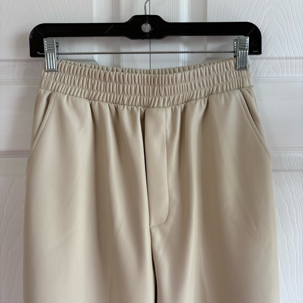 Steve Madden Gilda Pants Bone Cream Trousers Faux Leather Wide Leg XS - Picture 3 of 11